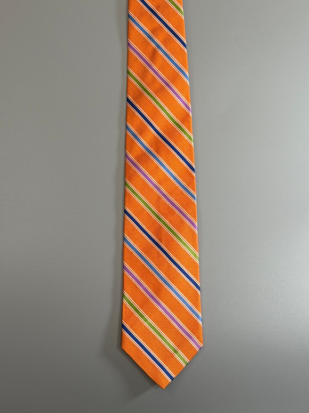 Brooks Brothers Silk Repp Stripe Tie Orange Multicolor Made USA 58.5"